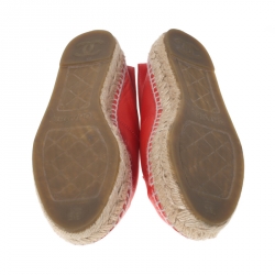 Pre Owned Chanel Red Leather CC Cap Toe Loafers Size 35 