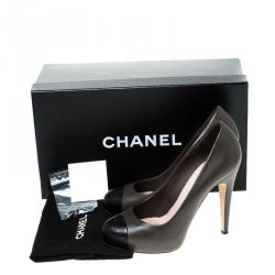 مملوكة مسبقًا Chanel Olive Green And Black Leather CC Cap Toe Platform Pumps Size 37.5