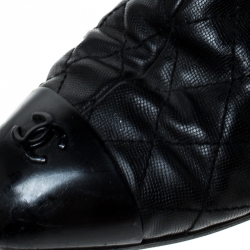 Pre Owned Chanel Black Quilted Leather CC Cap Toe Ankle Boots Size 40