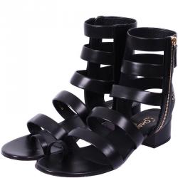 Dropshop - Black Chanel Knee-High Gladiator Wedge Sandals