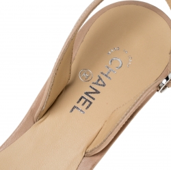  Chanel Beige/Black Leather Pearl Embellished CC Cap Toe Slingbacks Sandals Size 37