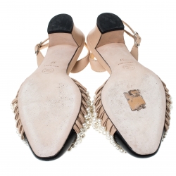  Chanel Beige/Black Leather Pearl Embellished CC Cap Toe Slingbacks Sandals Size 37