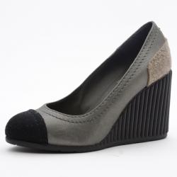 Pre Owned Chanel Cap Toe Wedge Pumps Size 37