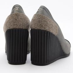 Pre Owned Chanel Cap Toe Wedge Pumps Size 37
