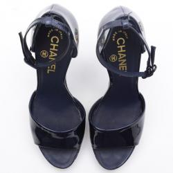 مملوكة مسبقًا Chanel Teal Pearlized Patent Calf Sandals With Multicolor Laquered Platform Heels Size 37
