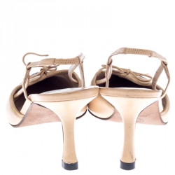 Chanel Beige/Black Leather Bow CC Cap Toe Slingbacks Size 39.5