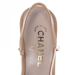 Chanel Beige/Black Leather Bow CC Cap Toe Slingbacks Size 39.5