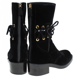Pre Owned Chanel Black Velvet Mid Calf Boots Size 36.5