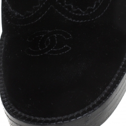 Pre Owned Chanel Black Velvet Mid Calf Boots Size 36.5