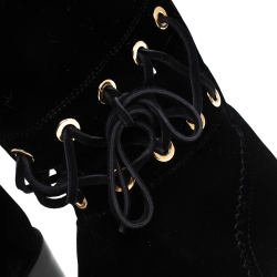 Pre Owned Chanel Black Velvet Mid Calf Boots Size 36.5