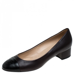 Pre Owned Chanel Brown/Black Leather CC Cap Toe Pumps Size 40