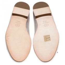 مملوكة مسبقًا Chanel Silver Leather CC Cap Toe Ballet Flats Size 39.5