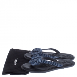 Pre Owned Chanel Two Tone Fabric CC Camellia Thong Flats Size 38 