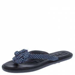 Pre Owned Chanel Two Tone Fabric CC Camellia Thong Flats Size 38 