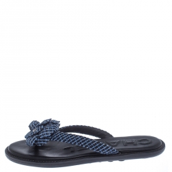 Pre Owned Chanel Two Tone Fabric CC Camellia Thong Flats Size 38 