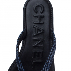 Pre Owned Chanel Two Tone Fabric CC Camellia Thong Flats Size 38 