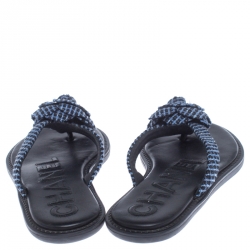 Pre Owned Chanel Two Tone Fabric CC Camellia Thong Flats Size 38 