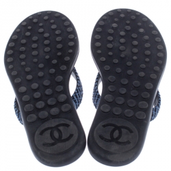 Pre Owned Chanel Two Tone Fabric CC Camellia Thong Flats Size 38 