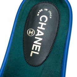  Chanel Blue Satin 17c Bright CC Gold Chain Slide Sandals Size 38