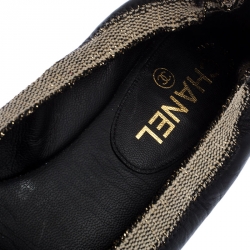 Pre Owned Chanel Black Leather Camellia Embossed Elastic Ballet Flats Size 39