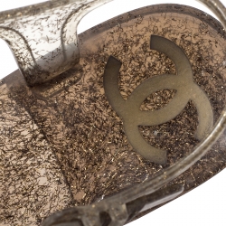 Pre Owned Chanel Grey Glitter Jelly Camellia Flat Sandals Size 38