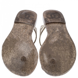 Pre Owned Chanel Grey Glitter Jelly Camellia Flat Sandals Size 38