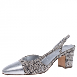 Chanel Multicolor Tweed Fabric And Leather Cap Toe Slingback Pumps