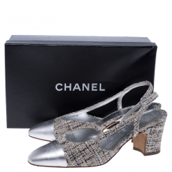 Chanel Multicolor Tweed Fabric And Leather Cap Toe Slingback Pumps Size 39.5