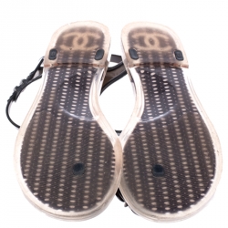 Pre Owned Chanel Black Camellia CC Jelly Flat Sandals Size 39