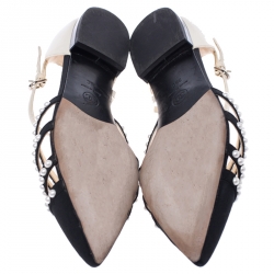  Chanel Black/Beige Canvas and Leather Faux Pearl Paris Rome Flat Sandals Size 39