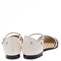  Chanel Black/Beige Canvas and Leather Faux Pearl Paris Rome Flat Sandals Size 39