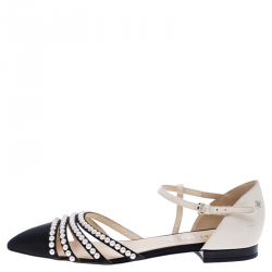  Chanel Black/Beige Canvas and Leather Faux Pearl Paris Rome Flat Sandals Size 39