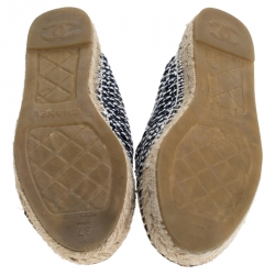 Pre Owned Chanel Multicolor Tweed And Grosgrain CC Espadrille Flats Size 37