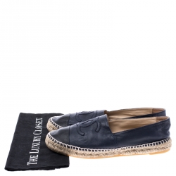 Pre Owned Chanel Black Leather CC Cap Toe Espadrilles Loafers Size 42