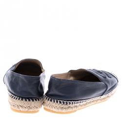Pre Owned Chanel Black Leather CC Cap Toe Espadrilles Loafers Size 42
