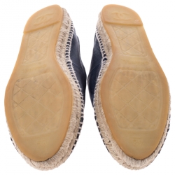 Pre Owned Chanel Black Leather CC Cap Toe Espadrilles Loafers Size 42