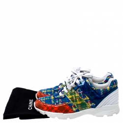 مملوكة مسبقًا حذاء راضي شانيل رباط علوي قماش تويد و بلاستيك مشمع متعدد الألوان مقاس 40