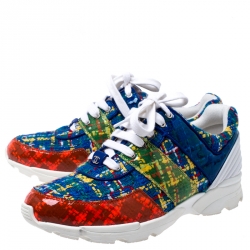 مملوكة مسبقًا حذاء راضي شانيل رباط علوي قماش تويد و بلاستيك مشمع متعدد الألوان مقاس 40