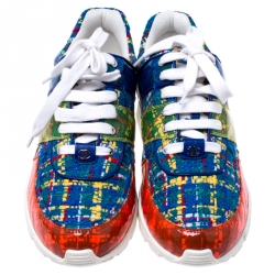 مملوكة مسبقًا حذاء راضي شانيل رباط علوي قماش تويد و بلاستيك مشمع متعدد الألوان مقاس 40