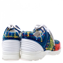 مملوكة مسبقًا حذاء راضي شانيل رباط علوي قماش تويد و بلاستيك مشمع متعدد الألوان مقاس 40