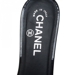 Chanel Black Leather Metallic Wedge Platform Slide Sandals Size 37