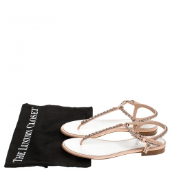 Chanel Beige Leather Chain Thong CC Logo Strap Sandals Size 38