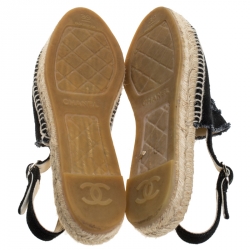Chanel Back Canvas CC Espadrille Slingback Flat Sandals Size 39