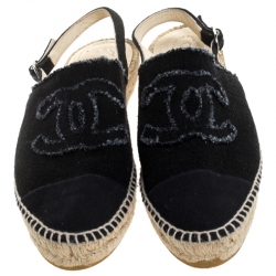 Chanel Back Canvas CC Espadrille Slingback Flat Sandals Size 39