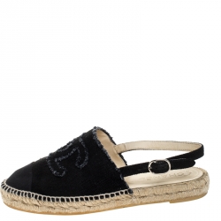 Chanel Back Canvas CC Espadrille Slingback Flat Sandals Size 39
