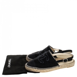 Chanel Back Canvas CC Espadrille Slingback Flat Sandals Size 39