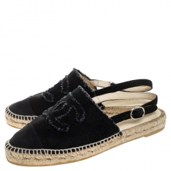 Chanel Back Canvas CC Espadrille Slingback Flat Sandals Size 39