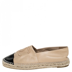 Pre Owned Chanel Beige/Black Leather CC Espadrilles Size 40