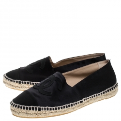 مملوكة مسبقًا حذاء لوفر ز شانيل إسبادريلز CC كانفاس وساتان أسود مقاس 40