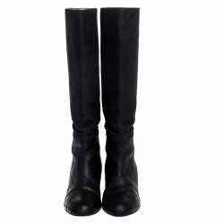 Chanel Black Quilted Leather CC Knee Length Boots Size 38